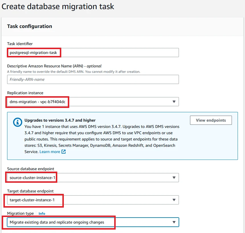 Upgrade Aurora PostgreSQL latest version with 0 Downtime using DMS Database Migration Task Configuration