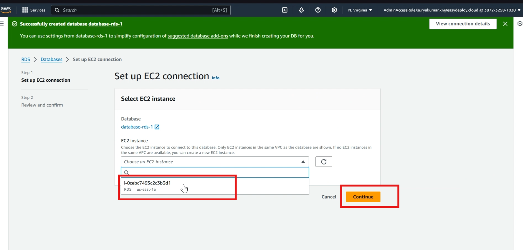 Setup EC2 connection to RDS Database
