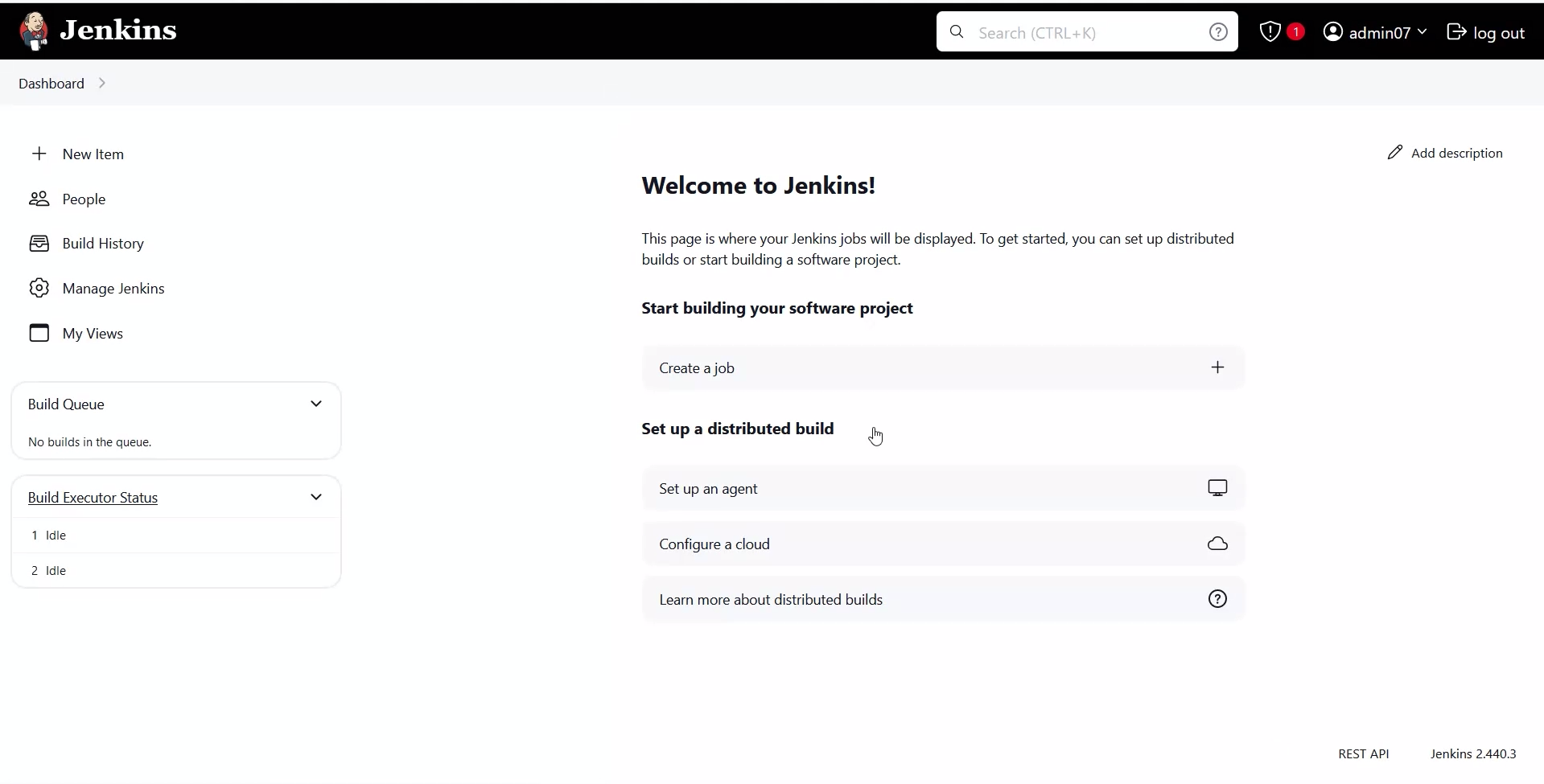 Jenkins dashboard