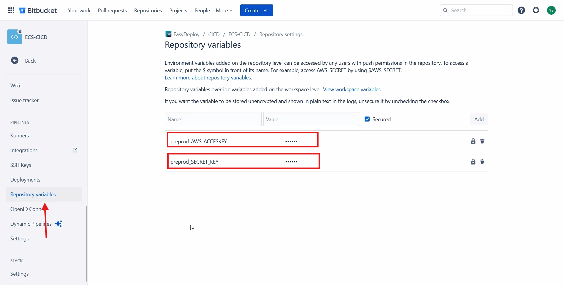 Repository variables